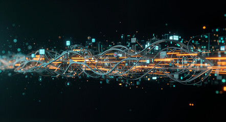 Poster - abstract tech background with computer and holographic elements . Generative AI