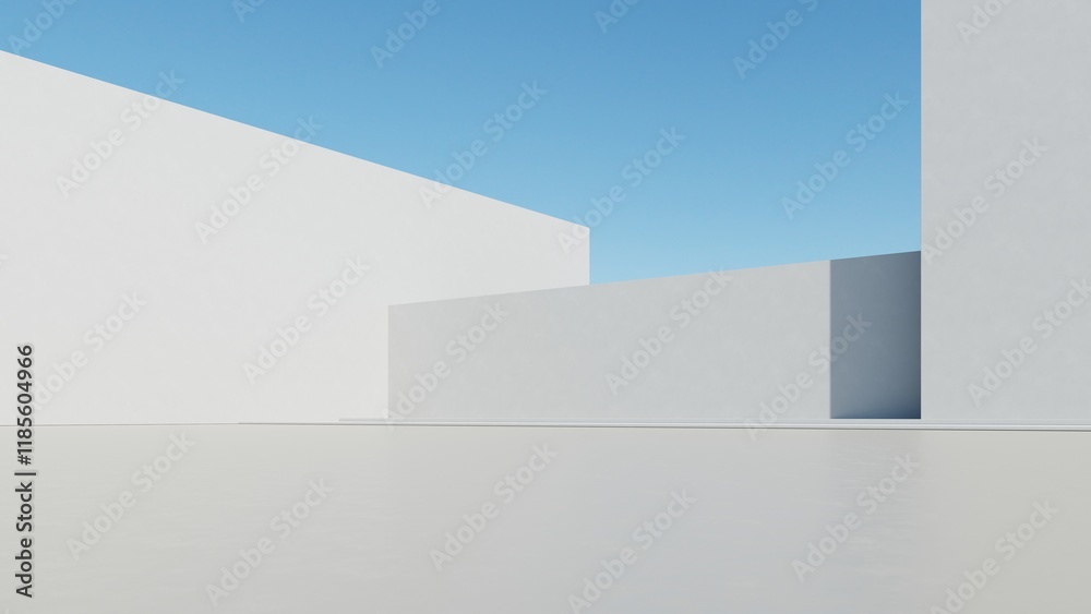 3d illustration of abstract minimal architecture background, geometric ...