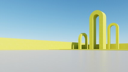 Fototapete - 3d illustration of abstract minimal arch architecture background, geometric architectural design, 3d rendering