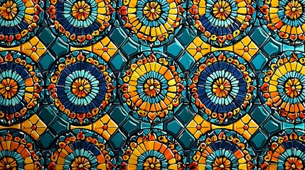 colorful mosaic tile pattern background texture, intricate circular design, vibrant surface, wall de