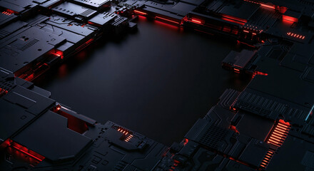 Poster -  minimalistic background with elements of computer board, it technology and microelectronics. Generative AI