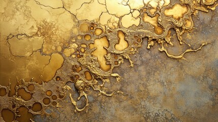 Poster - Abstract golden tile design with organic shapes and textures creating a luxurious and elegant surface for interior decor or artwork.