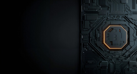 Poster -  minimalistic background with elements of computer board, it technology and microelectronics. Generative AI