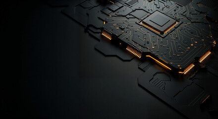Poster -  minimalistic background with elements of computer board, it technology and microelectronics. Generative AI