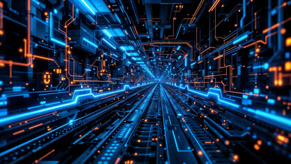 Poster - abstract tech background with computer and holographic elements . Generative AI