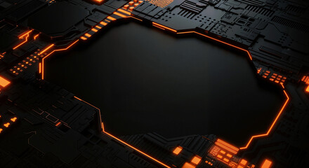 Poster -  minimalistic background with elements of computer board, it technology and microelectronics. Generative AI