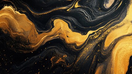 Aufkleber - Elegant black and gold abstract texture background with fluid patterns suitable for wallpaper and graphic design, offering space for text.