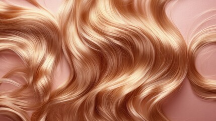Poster - Golden wavy hair texture on a soft pastel background for a minimalistic and creative flat lay design concept