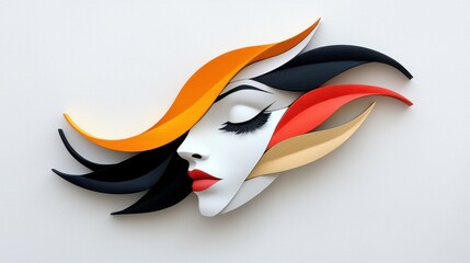 paper art of a woman's face with long hair