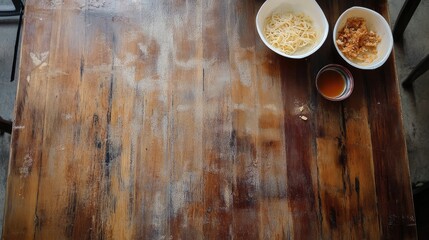 Poster - Authentic Thai Pad Thai ingredients prepared on a rustic wooden table ready for a culinary experience