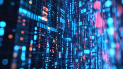 Poster - Abstract Digital Data Stream Visualization: Futuristic Binary Code Flowing Through Cyberspace