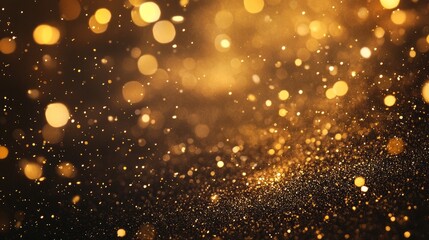 Canvas Print - Glowing golden dust festive backdrop for New Year and Christmas celebrations with shimmering bokeh effects and a holiday ambiance.