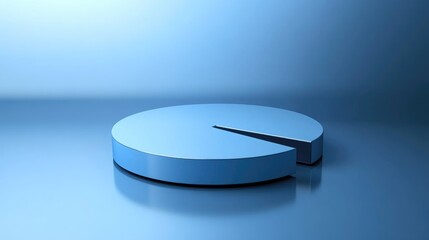 Poster - A D pie chart in blue tones, floating on a reflective surface with clean, minimal lighting, symbolizing data visualization in a modern, abstract style.