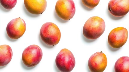 Wall Mural - Isolated Macro Images of Ripe Mangoes Arranged on a White Background for Fresh Food and Culinary Themes