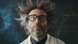 © AbstractAI - Mad scientist with wild hair wearing glasses in a laboratory setting showcasing eccentric personality and experimental spirit