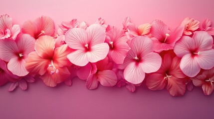 Wall Mural - Pink floral design with vibrant flowers on a soft gradient background for elegant and decorative purposes.