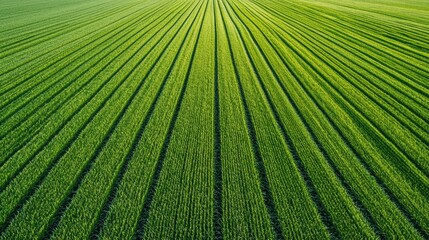 Poster - Lush Green Agricultural Field with Perfectly Laid Rows of Crops