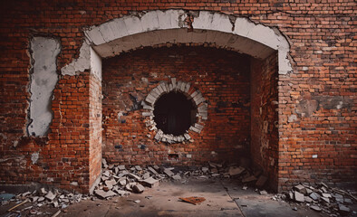Aufkleber - Brick archway with a hole in the middle. The archway is made of bricks and is very old