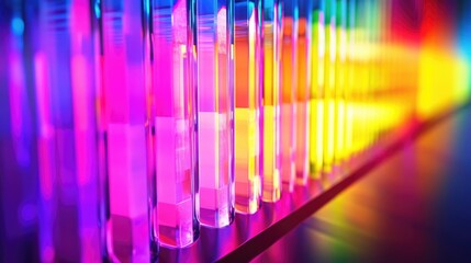 Poster - A close-up view of a D bar chart with reflective surfaces, showcasing data progression over time, illuminated by bright and engaging light effects.