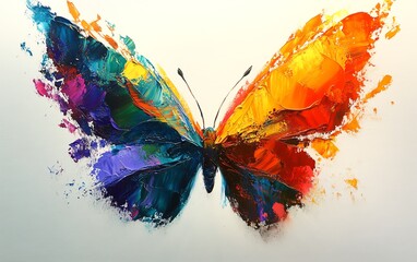 Aufkleber - Colorful abstract butterfly painting with vibrant wings, splashes of paint, dynamic brushstrokes, modern art style, fluid and expressive composition on canvas