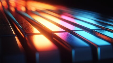 Poster - A close-up view of a D bar chart with reflective surfaces, showcasing data progression over time, illuminated by bright and engaging light effects.