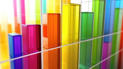 Poster - A colorful bar chart representing stock performance over time, with various heights and vibrant colors, set against a clean, professional backdrop.