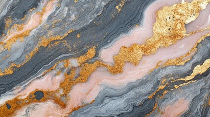 Wall Mural - Abstract Gray Liquid Metal with Gold and Pink Marbling Background Ideal for Modern Art and Interior Decoration Design Concepts