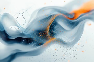 Wall Mural - A wave of blue and orange with a lot of white and orange dots