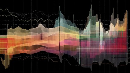 Poster - A composite stock market graph with multiple lines indicating different stocks' performances, color-coded for easy differentiation on a digital screen.