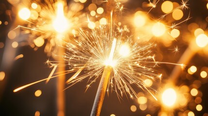 Aufkleber - Close up of Sparkling Fireworks Creating Festive Atmosphere for National Celebration Event Night Background