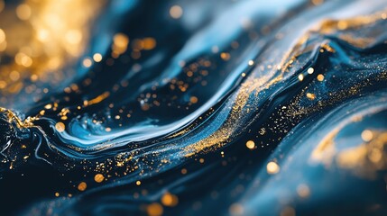 Aufkleber - Flowing blue and gold paint splashes highlighting the captivating texture and dynamic movement of liquid artistic expression