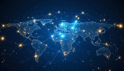 Poster - A global communication network concept with interconnected business nodes and human resources collaboration across worldwide platforms