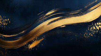 Poster - Dynamic gold brush strokes on dark canvas abstract art artistic background creative environment close-up viewpoint