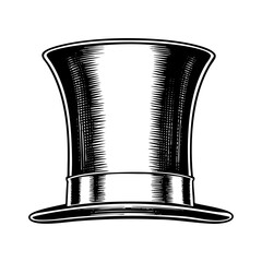 Wall Mural - top hat isolated engraving black and white outline. Scratch board imitation.
