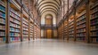 © CoreVisuals - Wide view empty concept. Grand library interior with tall shelves and elegant arches.