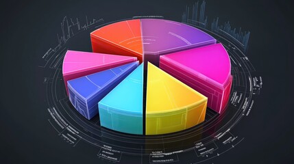 Fototapete - A detailed pie chart illustrating stock market shares, with each segment labeled and colored differently, displayed on a polished digital screen.