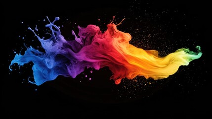 Aufkleber - Vibrant Colorful Rainbow Fluid Paint Splash with Dynamic Motion on Black Background for Artistic Visual Effects