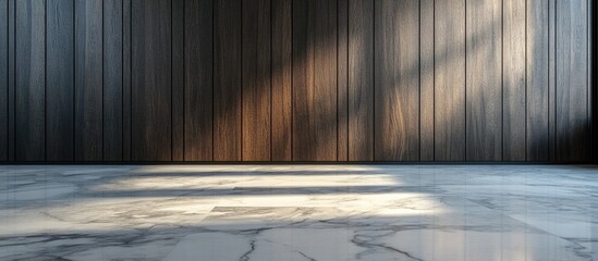 Aufkleber - Elegant marble floor meeting dark wooden wall with ample blank space for creative text or design elements in a modern interior setting.