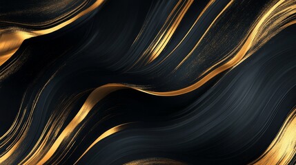 Poster - Dynamic flowing gold and black abstract design digital art modern aesthetic creative space artistic perspective