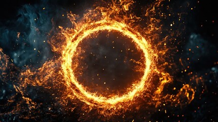 Wall Mural - glowing ring of fire with dynamic sparks on a dark background creating a dramatic and captivating vi