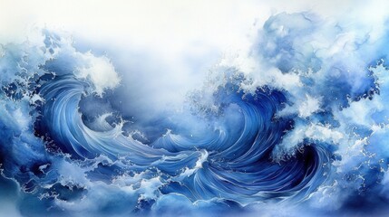 Poster - Dynamic ocean waves coastal scene digital art serene environment wide-angle view nature's power and beauty