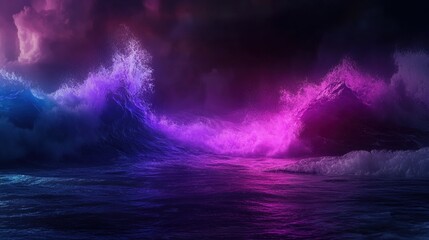 Poster - Vibrant waves crashing in a surreal ocean scene abstract art digital artwork fantasy environment dynamic viewpoint
