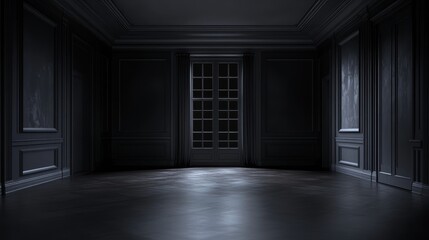Poster - Mysterious dark room abandoned building digital art dimly lit artistic perspective eerie atmosphere