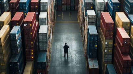 Poster - Logistics operations shipping yard aerial view container storage environment industry insight
