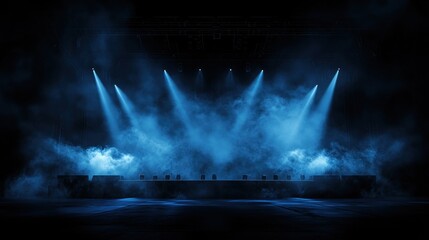 Poster - Dynamic light show event at a concert stage in a misty environment capture the excitement and atmosphere