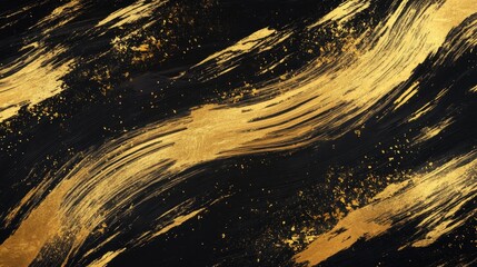 Poster - Dynamic golden brush strokes abstract art creative design studio digital artwork vibrant palette artistic expression