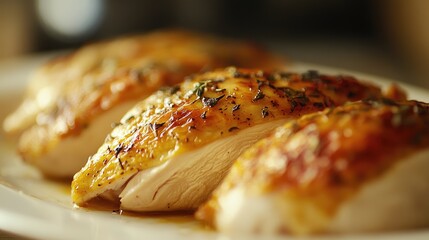 Canvas Print - farm to table roasted chicken breast with herbs served on a white plate healthy dinner concept