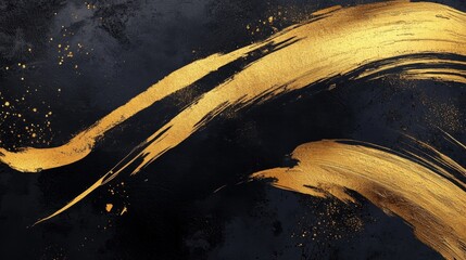 Poster - Luxurious gold abstract strokes painted on a dark charcoal background, creating an artistic yet elegant flow, ideal for high-end design concepts