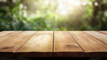 Sticker - Rustic Wooden Table with Blurred Natural Background Ideal for Seasonal Decorations and Promotions