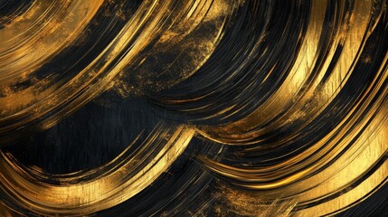 Poster - Dynamic gold and black abstract design digital art contemporary style elegant aesthetic close-up view visual impact